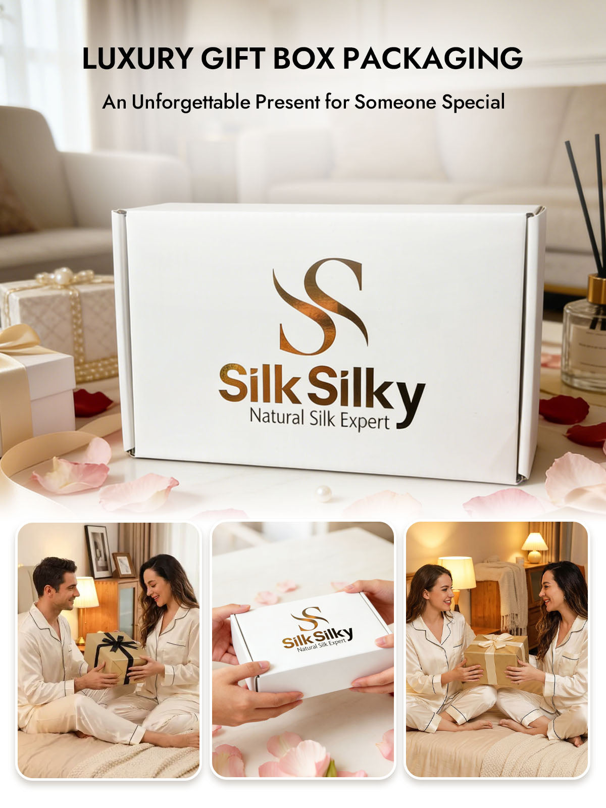 [White] SilkSilky  Silk Long Sleeve Notch Collar Women's Pajamas 006