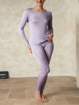 [Purple] SilkSilky  Long Sleeve Round Neck Women's Long Johns 003