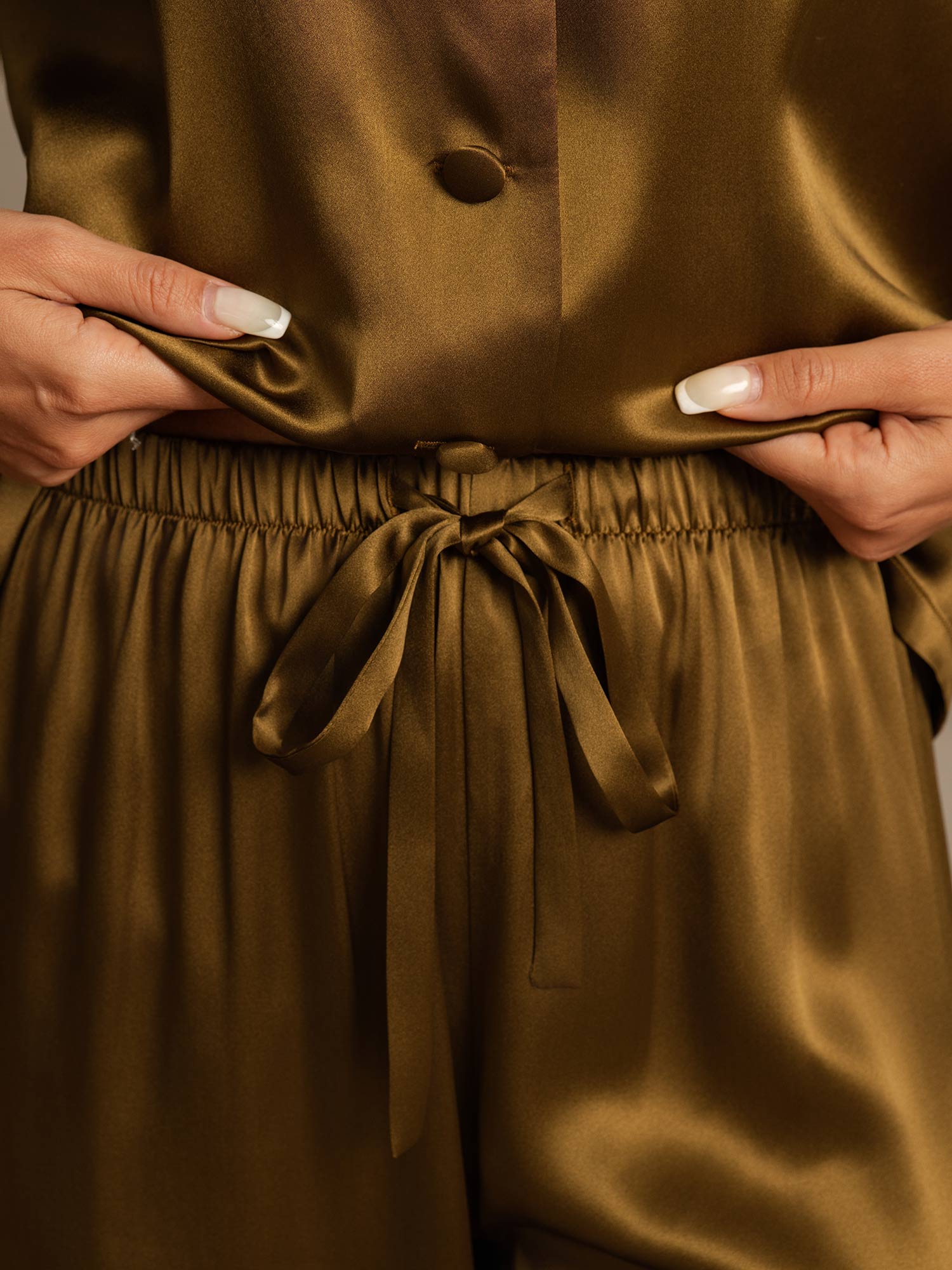 [Brown] SilkSilky  Pure Silk Notch Collar Women's Pajamas 007,