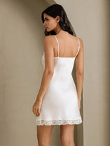 [White] SilkSilky  Spaghetti Strap V Neck Nightgown 002