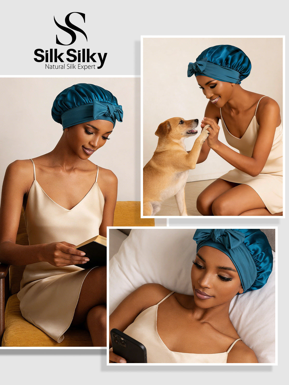 [Teal] SilkSilky  Pure Silk Sleep Cap 005