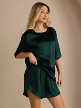 [Dark Green] SilkSilky  Short Sleeve Round Neck Women's Pajamas 006