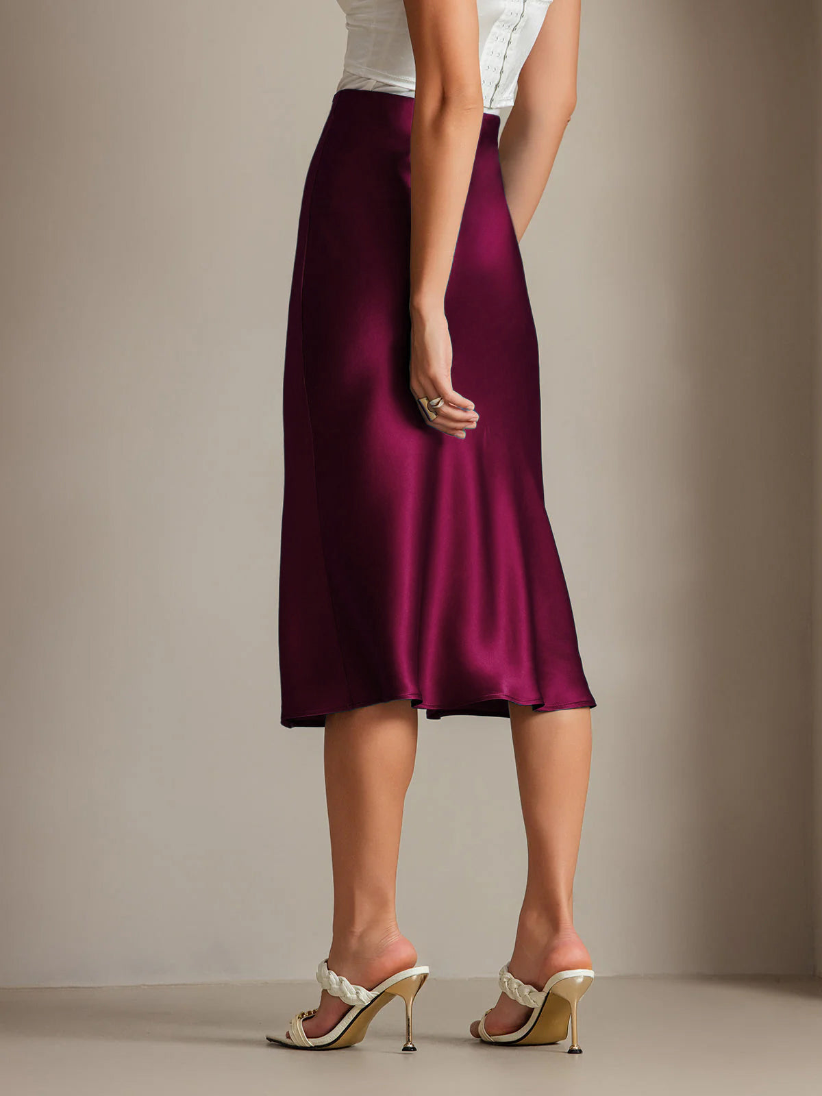 [Dark Red] SilkSilky  19Momme Pure Silk Skirt 002,