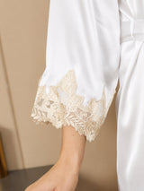 [White] SilkSilky  3/4 Sleeve V Neck Nightgown&Robe Set 005
