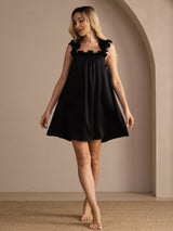 [Black] SilkSilky  Sleeveless Square Neck Nightgown 005