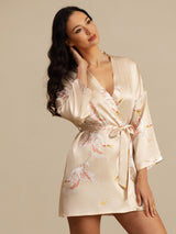 [Champagne] SilkSilky  19Momme 3/4 Sleeve Women's Robe 005