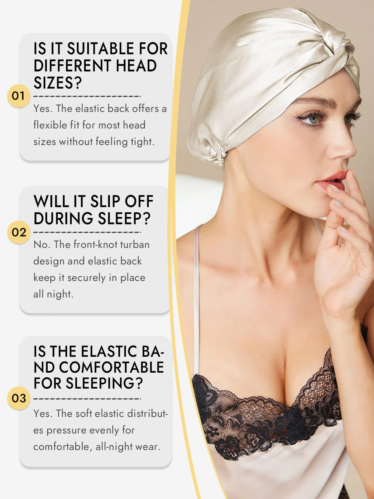 [Beige] SilkSilky  Pure Silk Sleep Cap 008