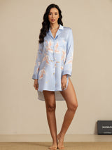 [Light Blue] SilkSilky  19Momme Long Sleeve Notch Collar Nightshirt 005
