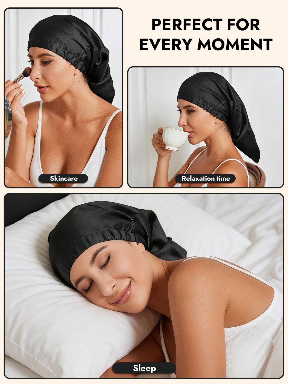 [Black] SilkSilky  Sleep Cap 005