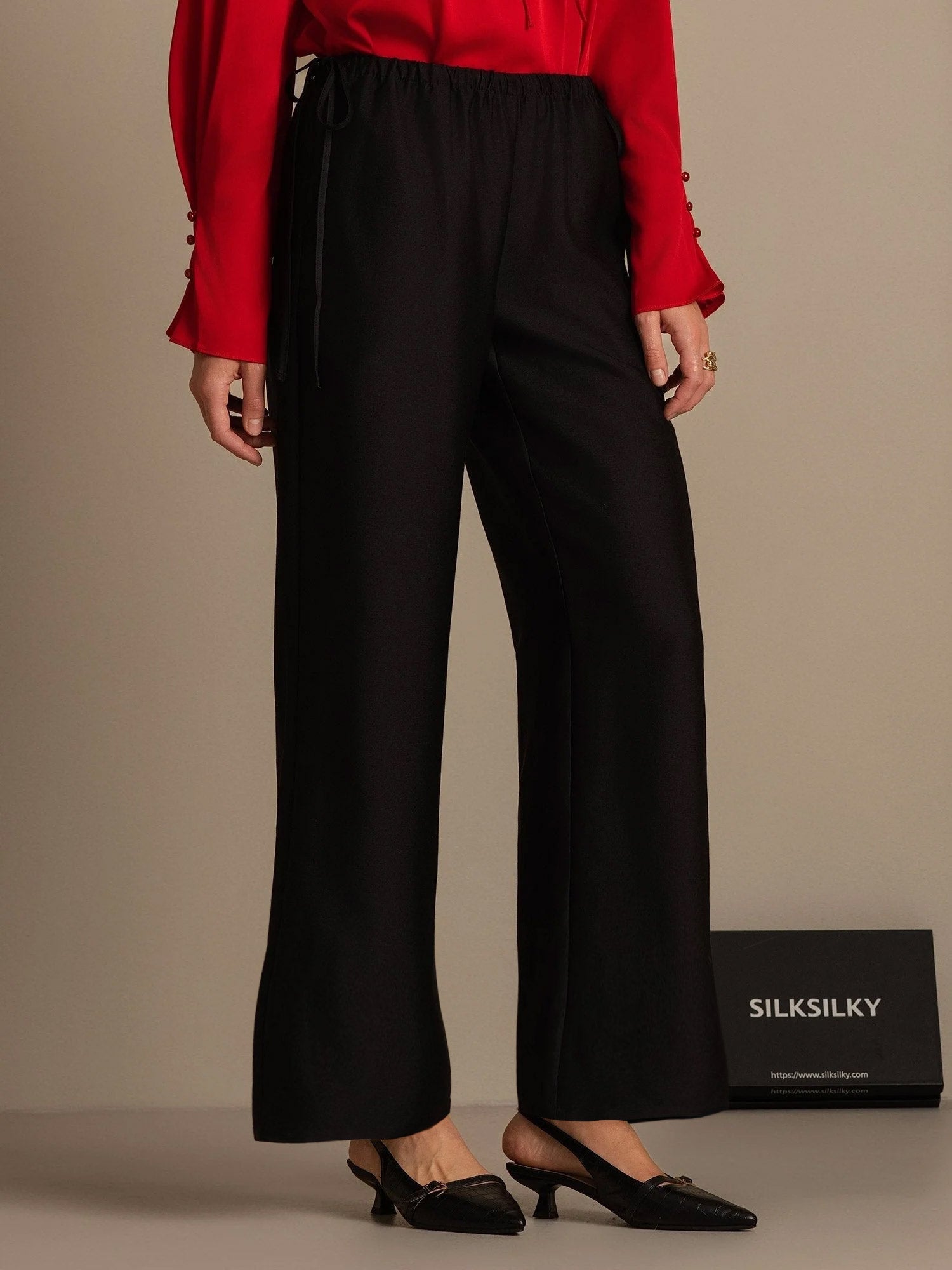 [Black] SilkSilky  32Momme Silk Womens Pants 006,