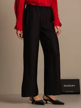 [Black] SilkSilky  32Momme Silk-Wool Blend Women's Pants 006