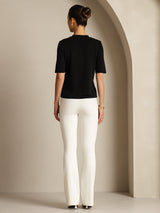 [Black] SilkSilky  Half Sleeve Crew Neck Women's T-Shirt 004