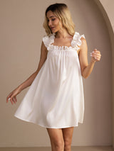 [White] SilkSilky  Sleeveless Square Neck Nightgown 001