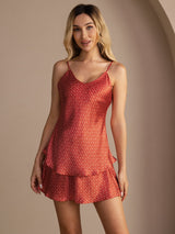 [Wine Ginkgo] SilkSilky  Spaghetti Strap V Neck Camisole Set 003