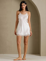 [White] SilkSilky  Spaghetti Strap Sweetheart Neck Nightgown 010