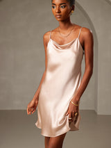 [Pale Mauve] SilkSilky  Spaghetti Strap Cowl Neck Dress 001