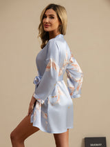 [Light Blue] SilkSilky  19Momme 3/4 Sleeve Women's Robe 002