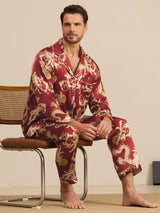 [Wine Dragon] SilkSilky  Long Sleeve Notch Collar Men's Pajamas 005