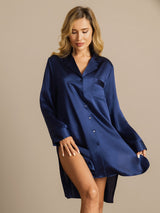 [Dark Blue] SilkSilky  Long Sleeve Notch Collar Nightshirt 003