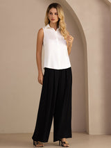 [White] SilkSilky  Sleeveless Lapel Collar Women's Shirt 006