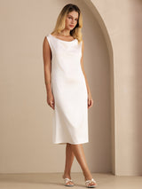 [White] SilkSilky  Sleeveless Cowl Neck Dress 001