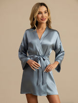 [Grayish Blue] SilkSilky  3/4 Sleeve Women's Robe 006