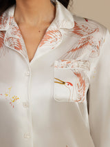 [White] SilkSilky  19Momme Long Sleeve Notch Collar Women's Pajamas 004