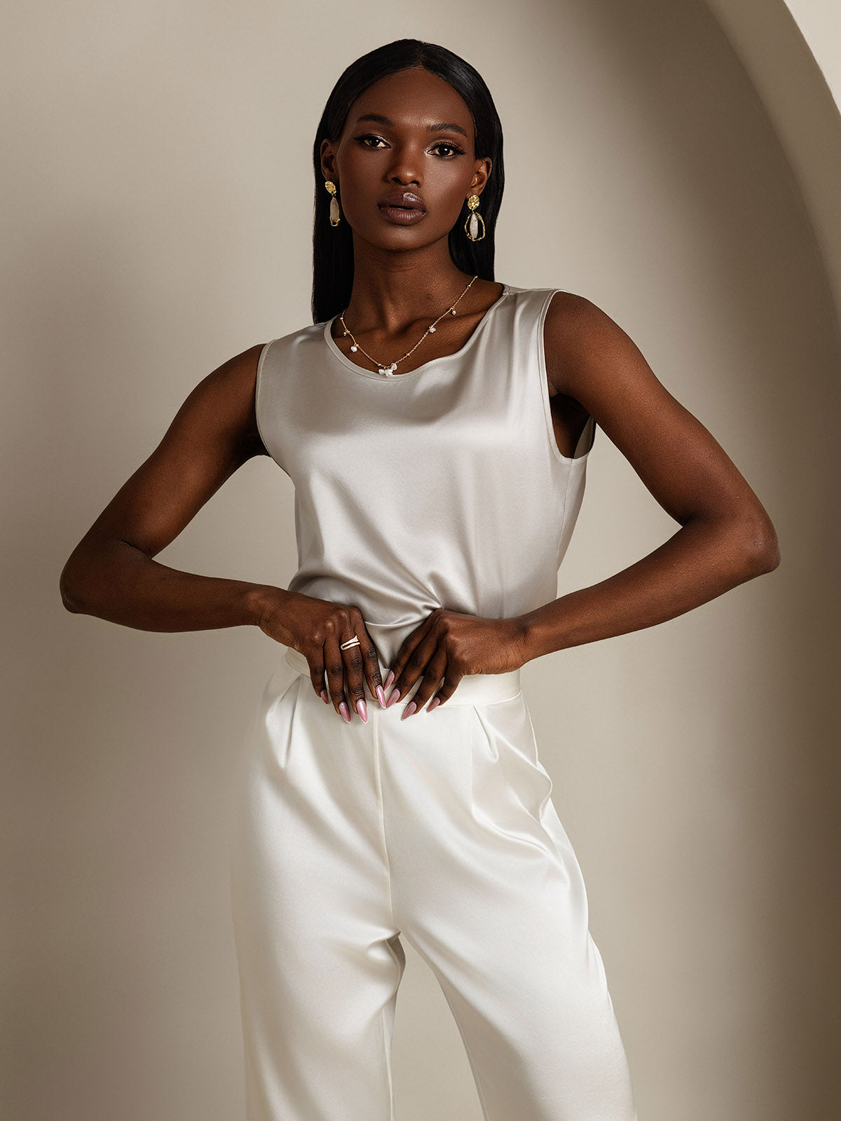 [Light Gray] SilkSilky  19Momme Silk Round Neck Camisole Top 004