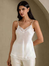 [White] SilkSilky  Spaghetti Strap V Neck Camisole Top 003