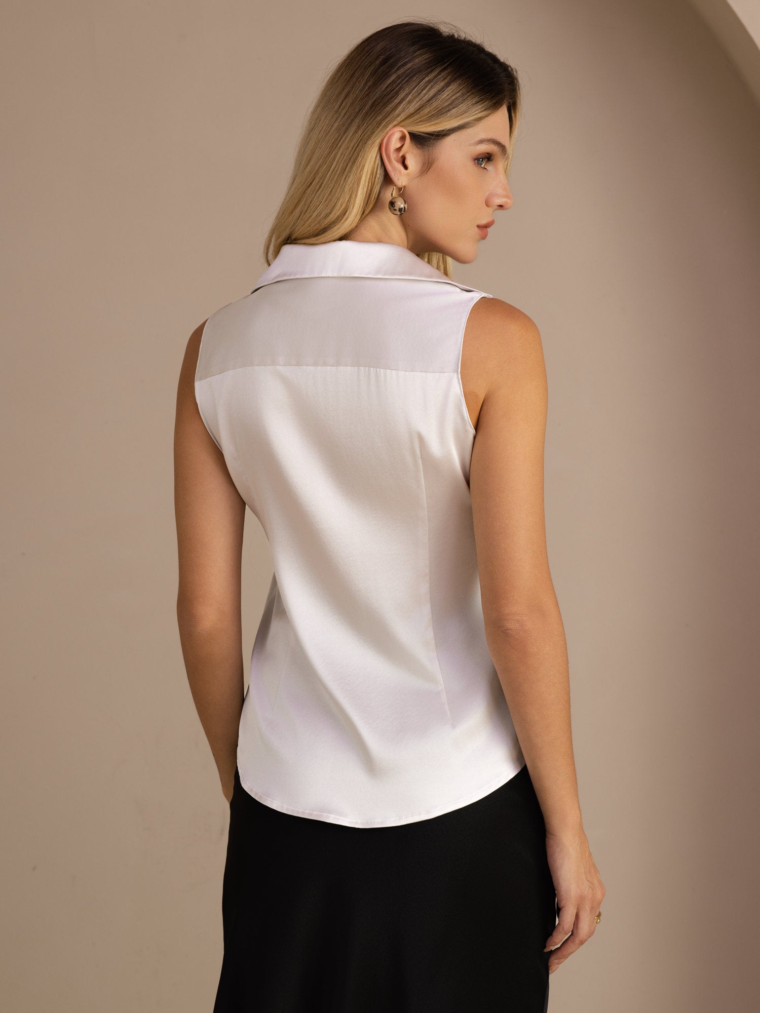 [Light Gray] SilkSilky  Sleeveless Lapel Collar Women's Shirt 002