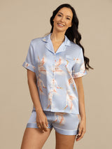 [Light Blue] SilkSilky  Short Sleeve Lapel Collar Women's Pajamas 003