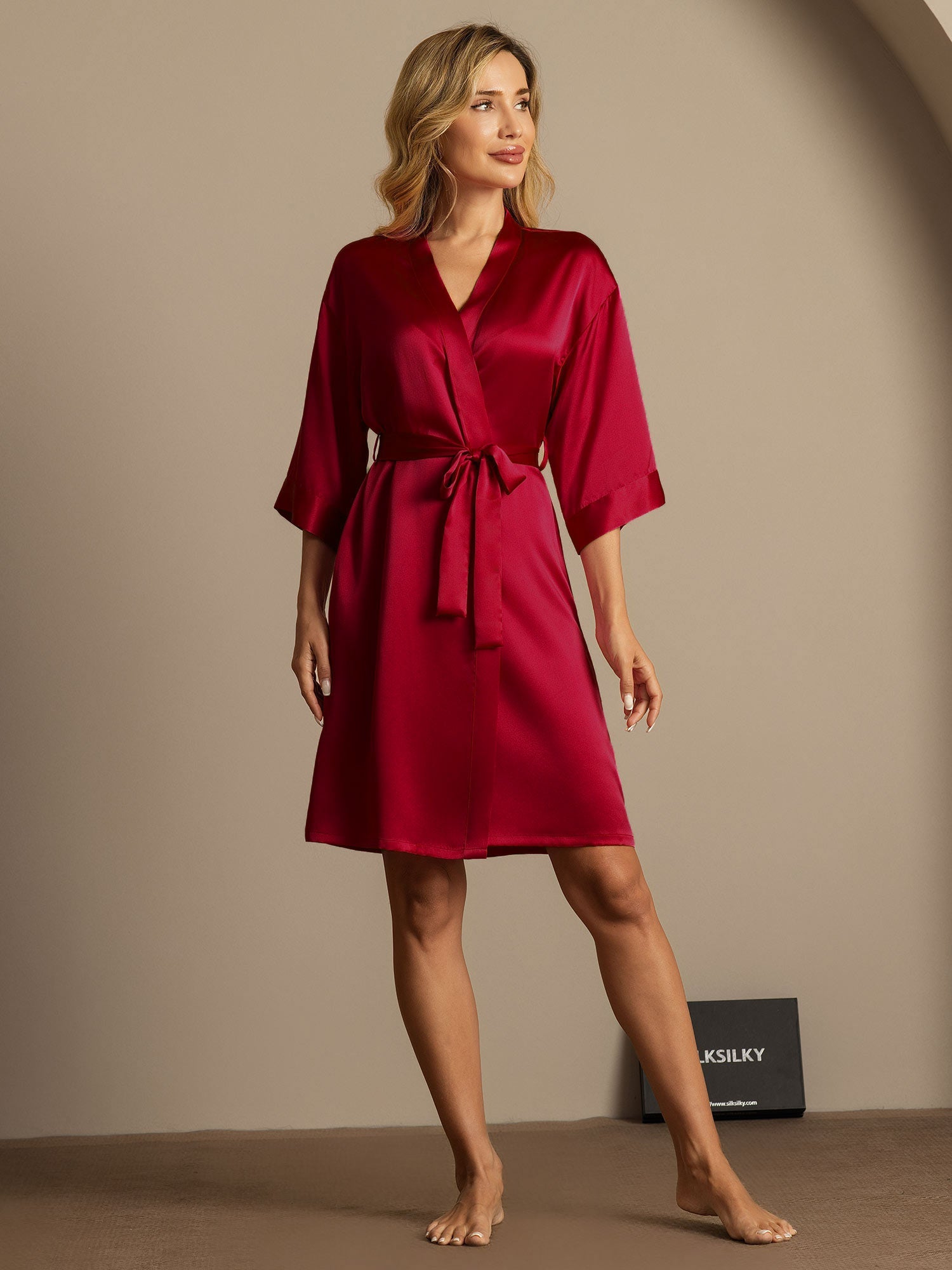 [Wine] SilkSilky  Pure Silk Womens Robe 006,