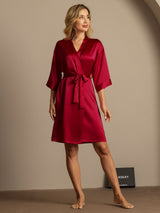 [Wine] SilkSilky  3/4 Sleeve Women's Robe 006