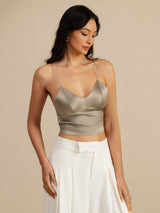 [Khaki] SilkSilky  Spaghetti Strap V Neck Camisole Top 007
