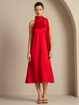 [Red] SilkSilky  Sleeveless Tie Neck Dress 007