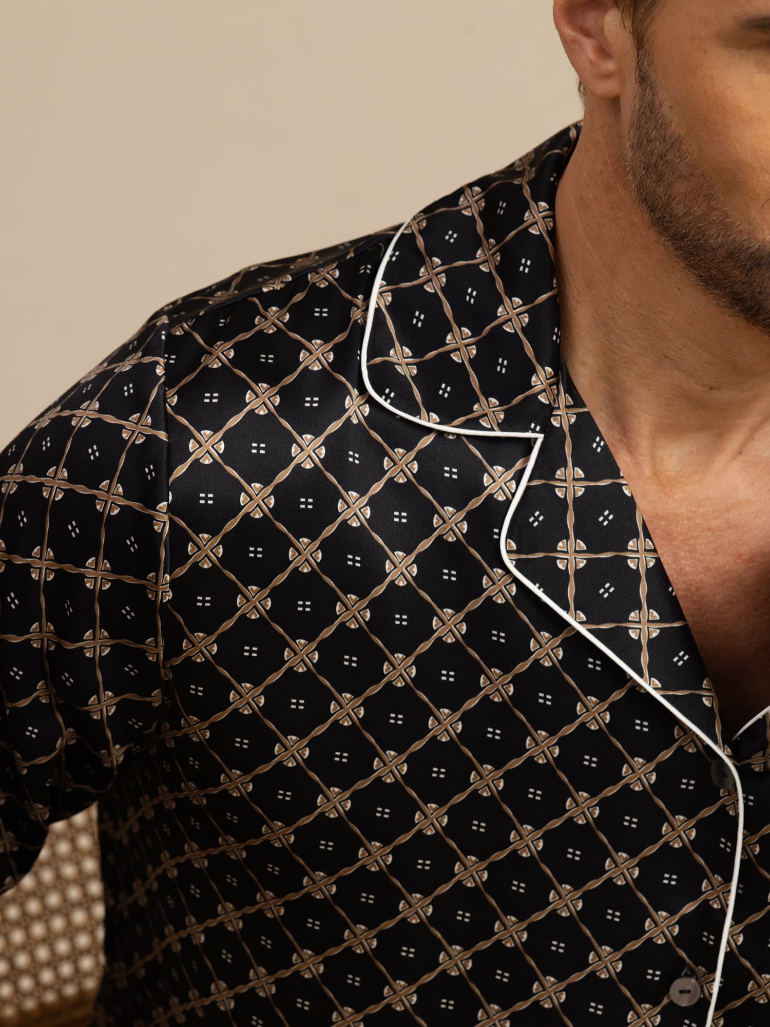 [Black Chain] SilkSilky  19Momme Long Sleeve Notch Collar Men's Pajamas 003