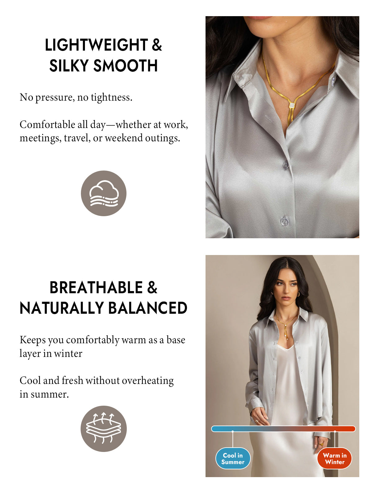 [Light Gray] SilkSilky  Silk Long Sleeve Lapel Collar Women's Shirt 004