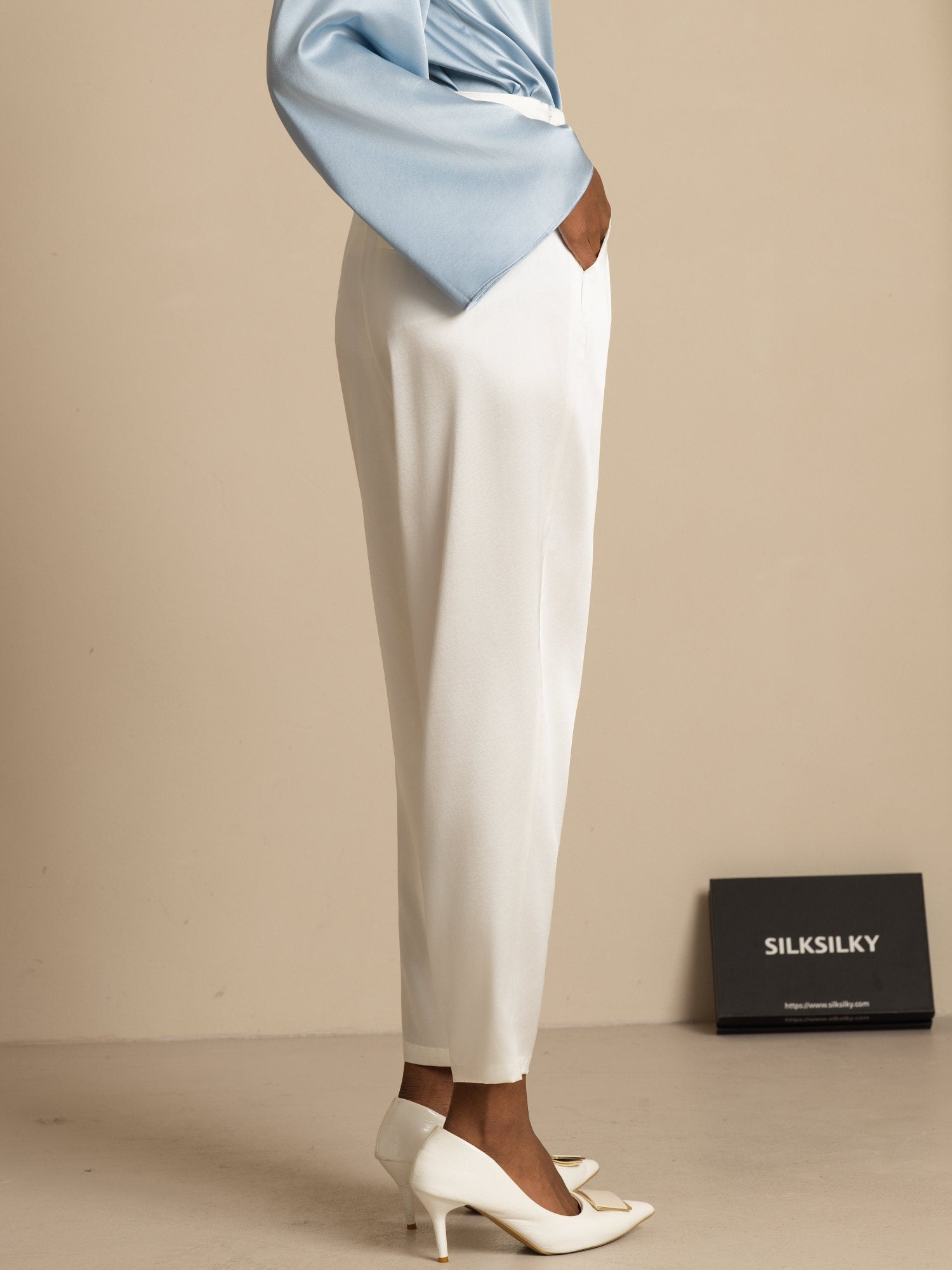 [White] SilkSilky  19Momme Silk Womens Pants 003