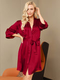 SilkSilky US Pure Silk Half Sleeve Womens Robe Wine 005