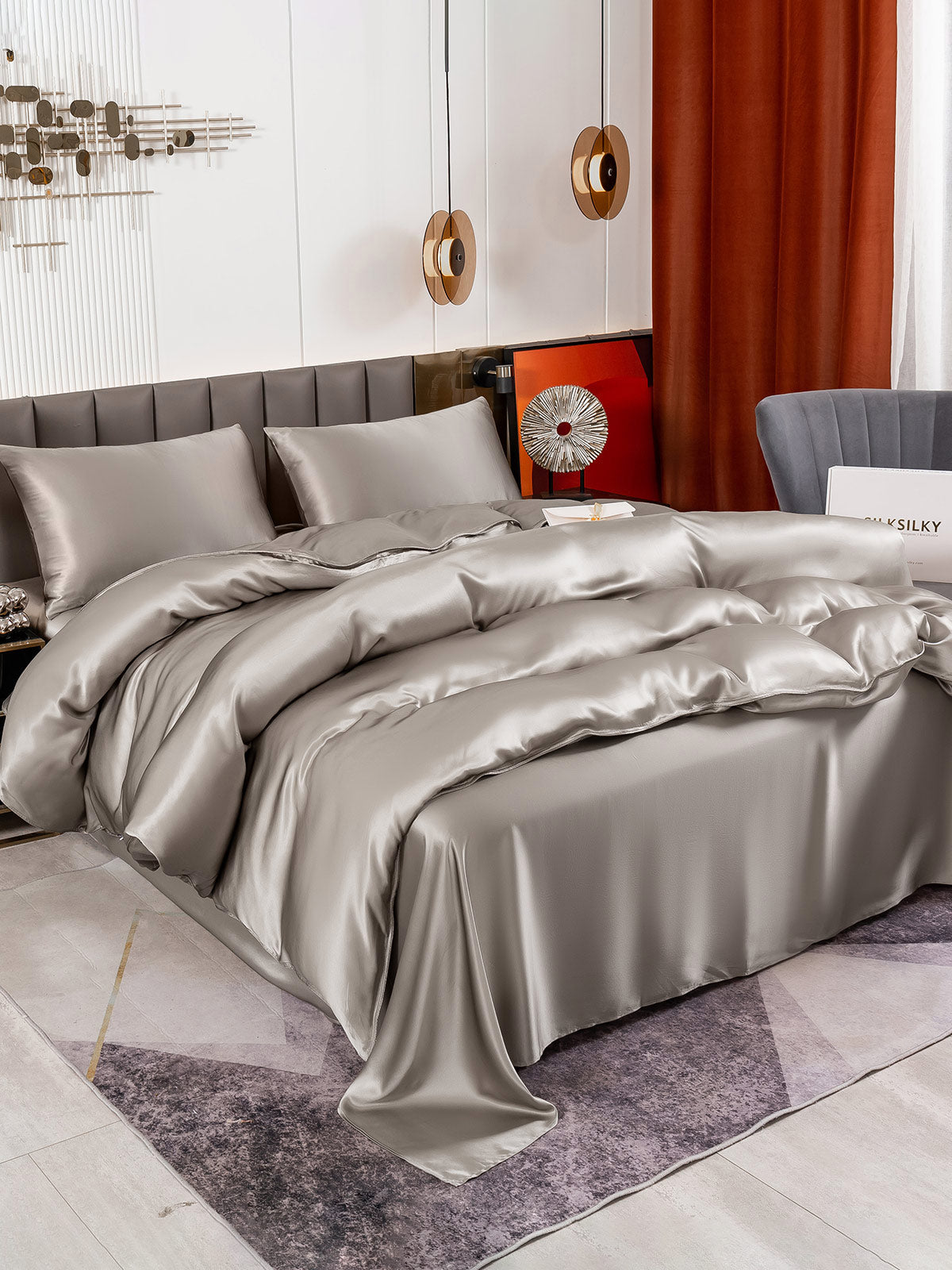 SilkSilky US 19Momme Pure Silk Bedding Set Gray 003