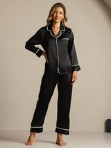 [Black] SilkSilky  Long Sleeve Notch Collar Women's Pajamas 001