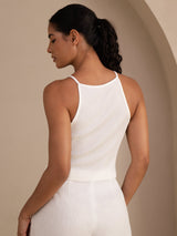 [White] SilkSilky Sleeveless Crew Neck Camisole Top 002