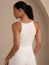 [White] SilkSilky  Sleeveless Crew Neck Camisole Top 002