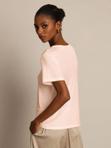 [Light Pink] SilkSilky  100% Silk Jersey Short Sleeve Round Neck Women's T-Shirt 002