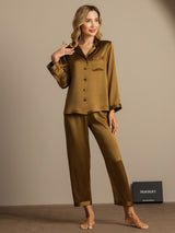 [Brown] SilkSilky  Long Sleeve Notch Collar Women's Pajamas 005