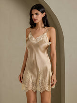 [Champagne] SilkSilky  Spaghetti Strap V Neck Nightgown 008