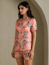[Pink Cat] SilkSilky  Short Sleeve Lapel Collar Women's Pajamas 007