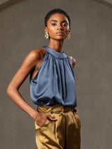 [Real Teal] SilkSilky  Sleeveless Halter Women's T-Shirt 004