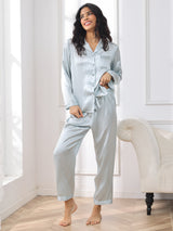 [Light Blue] SilkSilky  Long Sleeve Notch Collar Women's Pajamas 004