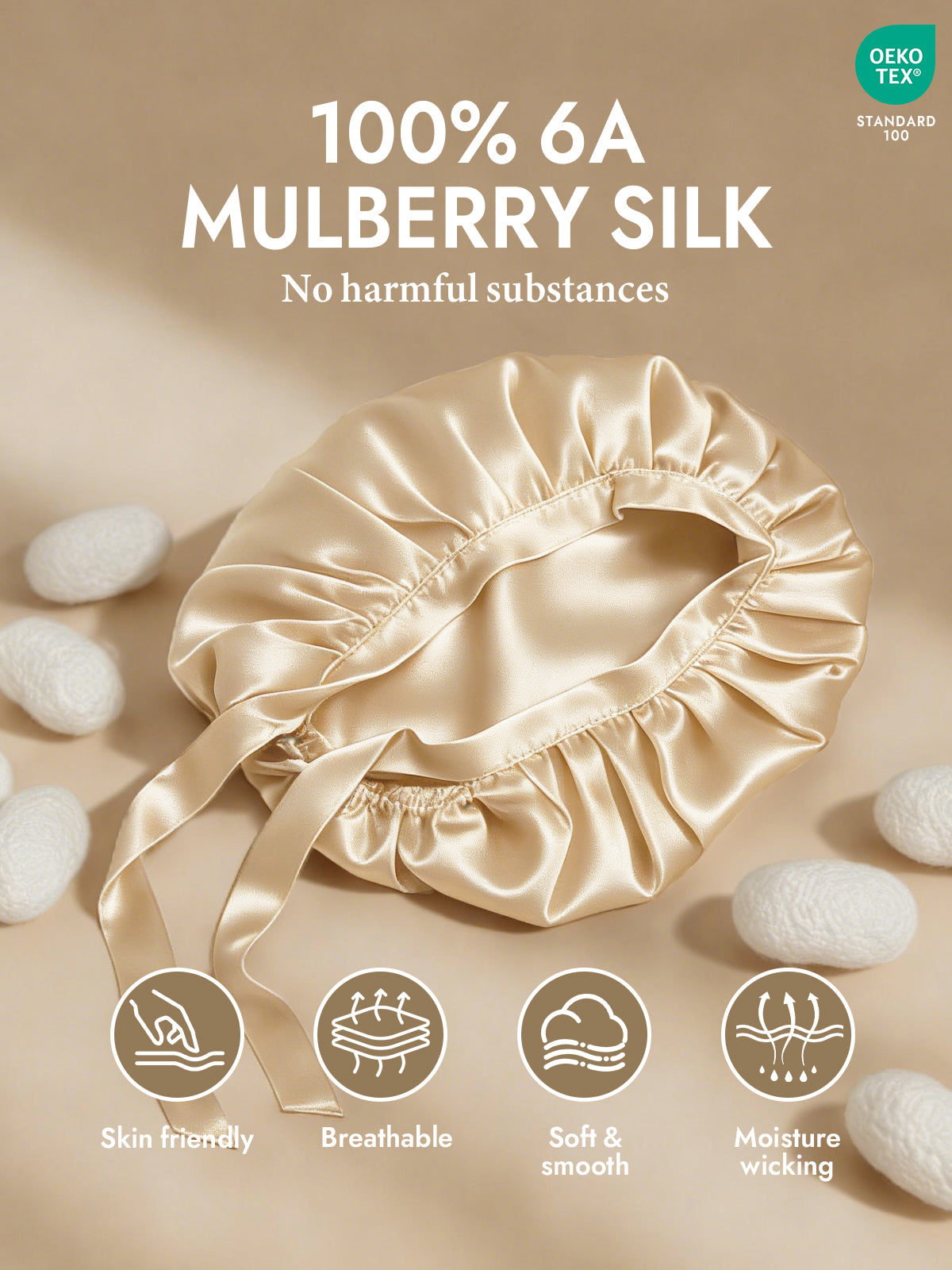 [Champagne] SilkSilky  Pure Silk Sleep Cap 002